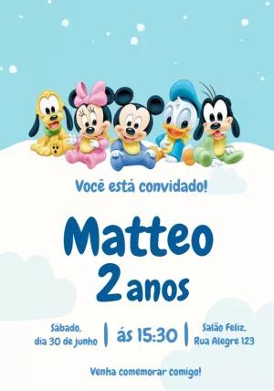 Convite Aniversário Mickey Baby e Turma para Editar Online
