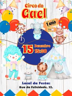 Convite Aniversário Circo Aquarela com Palhacinho para Editar
