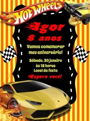 Convite Aniversário Hot Wheels com Carros para Editar Online