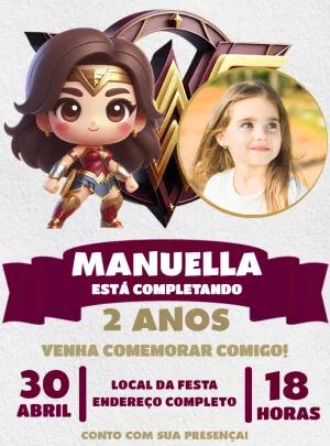 Convite Aniversário Mulher Maravilha com Foto para Editar Online