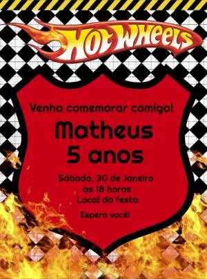 Convite de Aniversário Hot Wheels com Carros para Editar Online