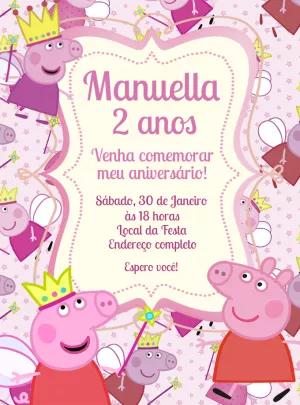 Convite Aniversário Peppa Pig Princesa para Editar Online
