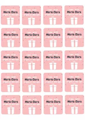 Tag de Agradecimento Aniversário Rosa com Presente para Editar