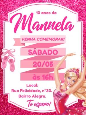 Convite de Aniversário Barbie Bailarina para Editar Online