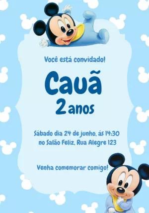 Convite de Aniversário Mickey Baby para Editar e Imprimir