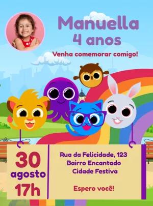Convite Aniversário Bolofofos com Foto para Editar Online