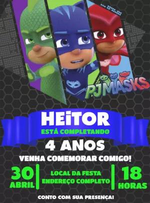 Convite de Aniversário PJ Masks Editável Online