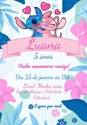 Convite de Aniversário Stitch e Angel para Editar Online