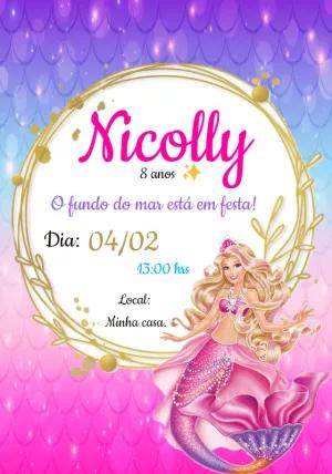 Convite de Aniversário Barbie Sereia para Editar Online