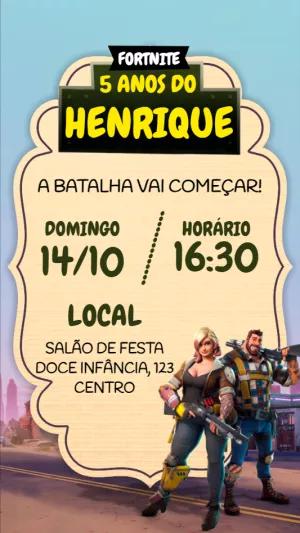 Convite Aniversário Fortnite com Personagens para Editar Online