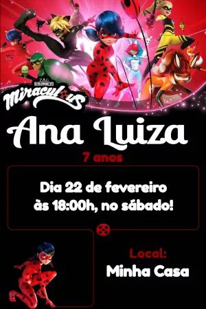 Convite de Aniversário Miraculous Lady Bug para Editar Online