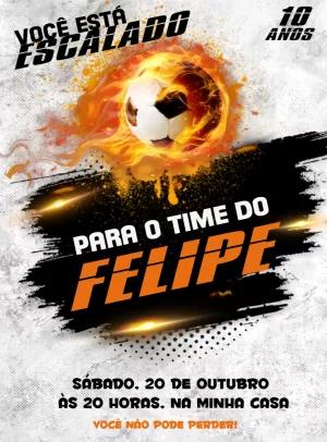 Convite de Aniversário Futebol com Bola de Fogo para Editar
