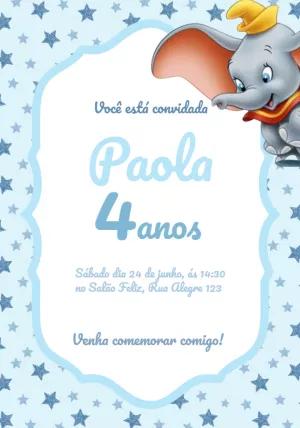 Convite de Aniversário Dumbo Editável para Imprimir