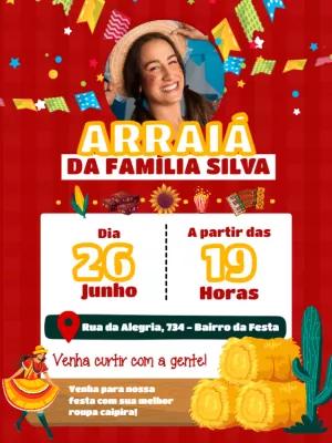 Convite Arraiá de Aniversário com Foto para Editar Online