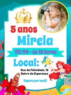 Convite de Aniversário Pequena Sereia com Foto para Editar
