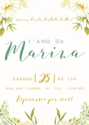 Convite de Aniversário Margarida Floral para Editar Online