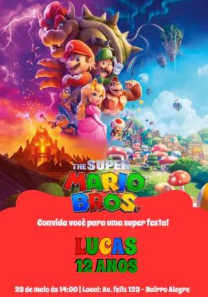 Convite de Aniversário Super Mario Bros Filme para Editar