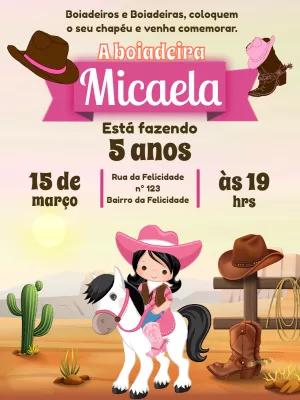 Convite Aniversário Boiadeira Country para Editar Online
