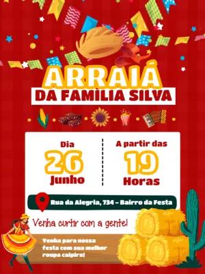Convite de Arraiá para Festa Junina com tema caipira para Editar