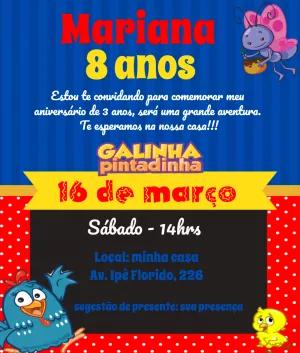 Convite de Aniversário Galinha Pintadinha para Editar Online