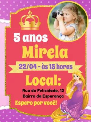 Convite Aniversário Rapunzel com Foto para Editar Online
