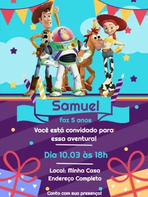 Convite de Aniversário Toy Story com Personagens para Editar