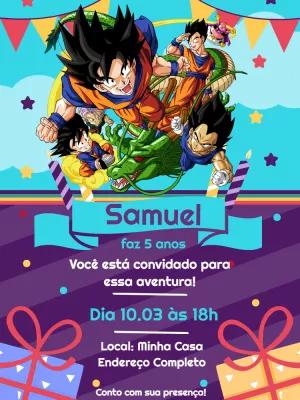 Convite de Aniversário Dragon Ball Z com Personagens para Editar