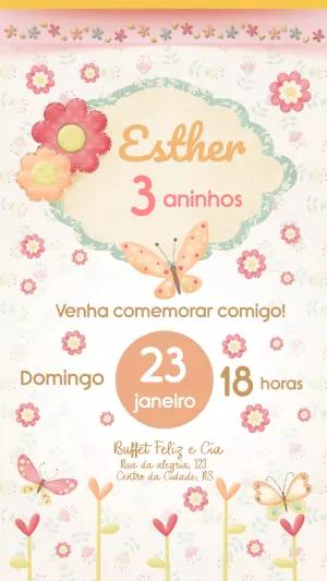 Convite de Aniversário Jardim das Borboletas para Editar Online
