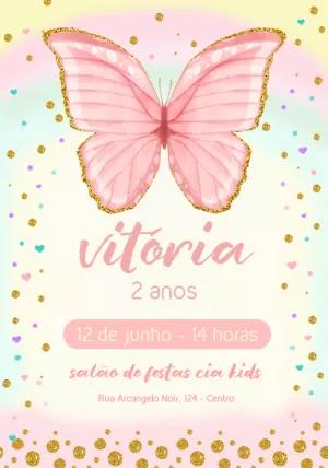 Convite Aniversário Borboleta Glitter para Editar Online