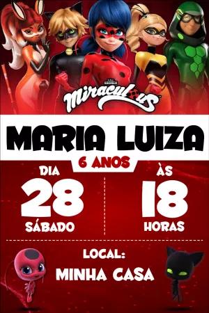 Convite de Aniversário Miraculous Ladybug para Editar Online