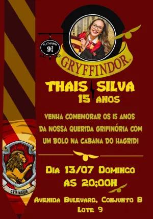 Convite Aniversário Harry Potter Grifinória com Foto para Editar
