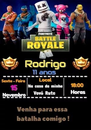 Convite Aniversário Fortnite com Personagens para Editar Online