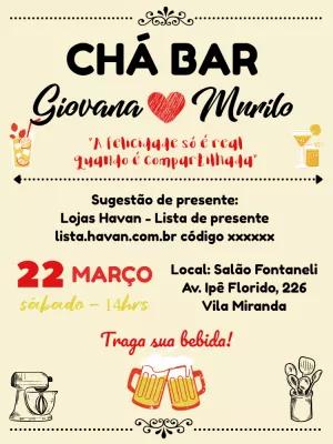Convite de Chá Bar com Coração e Cerveja para Editar