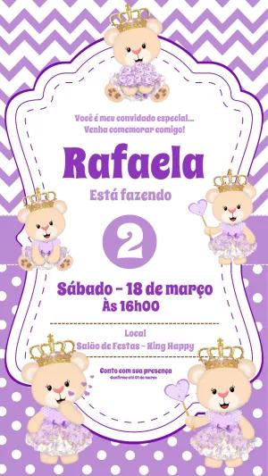 Convite Aniversário Ursinha Princesa Lilás para Editar Online