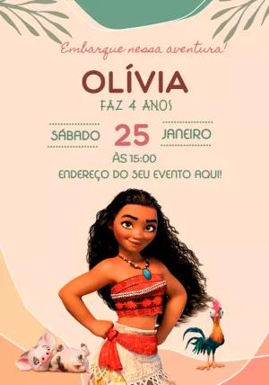Convite Aniversário Moana para Editar Online