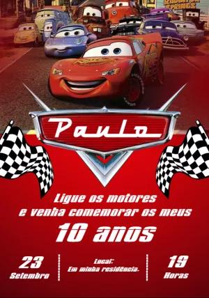 Convite de Aniversário Carros com Relâmpago McQueen para Editar