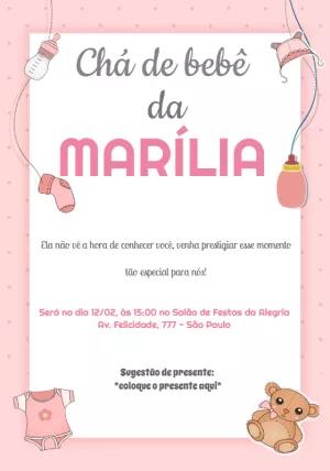 Convite Chá de Bebê Ursinha Rosa Delicado para Editar Online