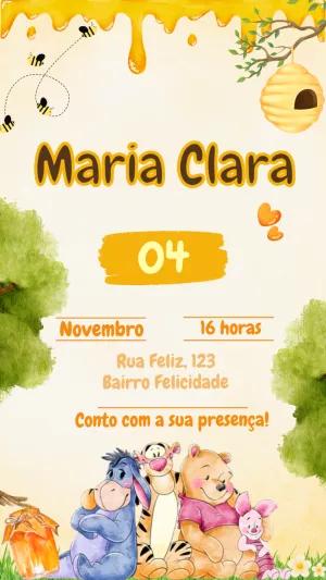 Convite de Aniversário Urso Pooh e Amigos para Editar Online