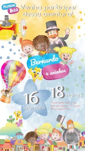 Convite de Aniversário Mundo Bita com Personagens para Editar