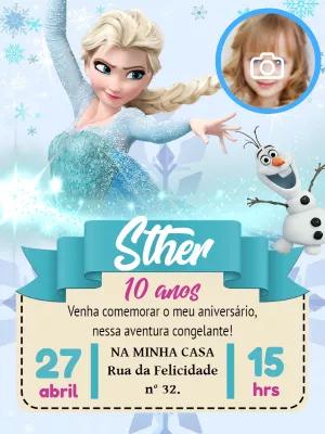 Convite de Aniversário Frozen com Foto para Editar Online