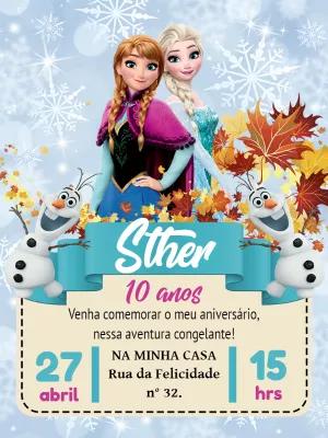 Convite Aniversário Frozen com Personagens para Editar Online