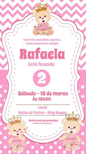 Convite Aniversário Ursinha Princesa Rosa para Editar Online