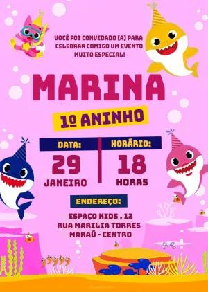 Convite de Aniversário Baby Shark para Editar Online