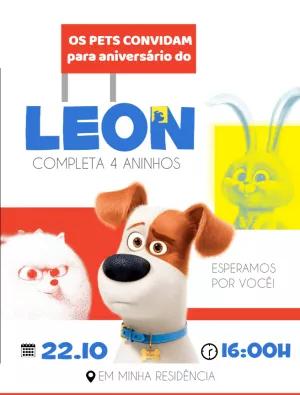 Convite de Aniversário Pets com Personagens para Editar Online