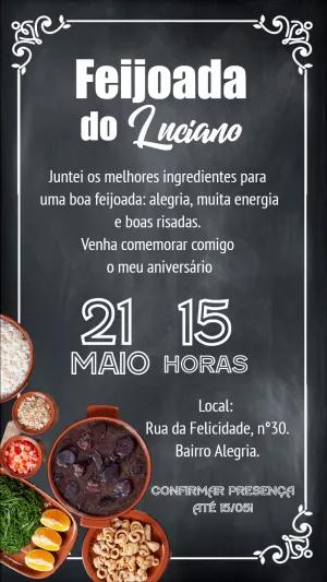 Convite de Aniversário Feijoada Quadro Negro para Editar Online