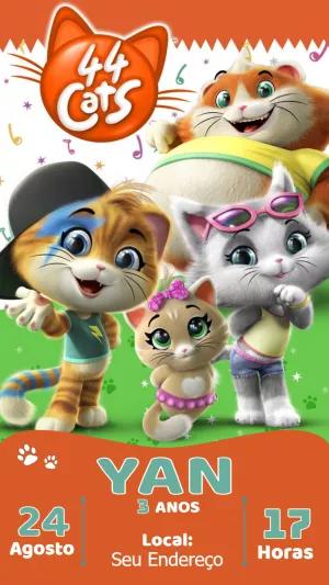 Convite de Aniversário 44 Gatos para Editar Online