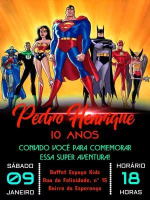 Convite de Aniversário Liga da Justiça para Editar e Imprimir