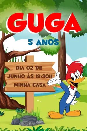 Convite Aniversário Pica Pau para Editar Online