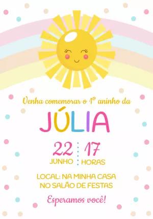 Convite Aniversário Raio de Sol Menina para Editar Online