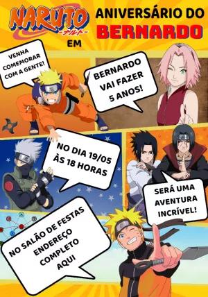 Convite de Aniversário Naruto com Personagens para Editar